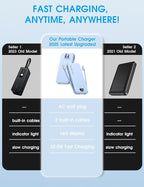 Portable Charger with Built-in Cables and Wall Plug, 12000mAh 22.5W USB C Power Bank Fast Charging with LED Display, External Battery Pack Travel Essentials Compatible with iPhone, iPad, Samsung Blue