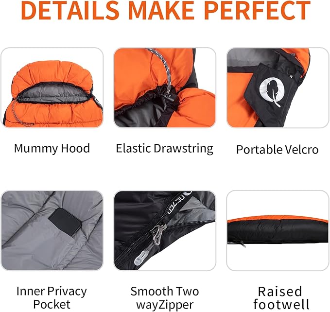 Ultralight Down Sleeping Bag for Adults - 600 Fill Power, Cold Weather, Backpacking, Camping, Hiking