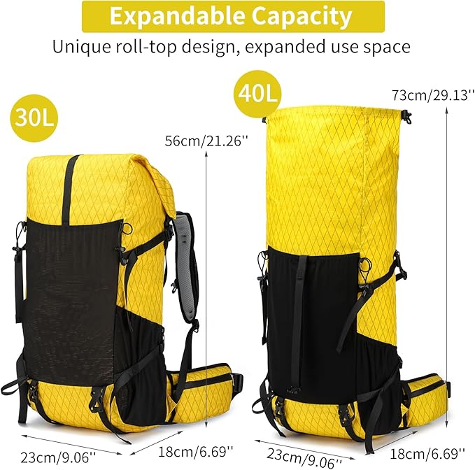 Hiking Backpack,30L +10L Extra Large Capacity Hiking Bag,Internal Frame Camping Backpack,Upgraded X-PAC Lightweight Sport Daypack Travel Backpacks Fit For Mountain Climbing Camping (Yellow)