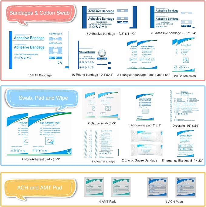 Boat First Aid Kit with Survival Tools, 123pcs Waterproof Emergency Marine Kit with Buckles, Compact Boat Safety Accessories for Fishing Kayaking Boating Camping Rafting Beach Blue