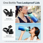 BUZIO Double Wall Stainless Steel Sports Wide Mouth Water Bottle, BPA-Free Flex Cap and Straw Lid, 40 Ounces & 32 Ounces Water Bottle, Sea Breeze