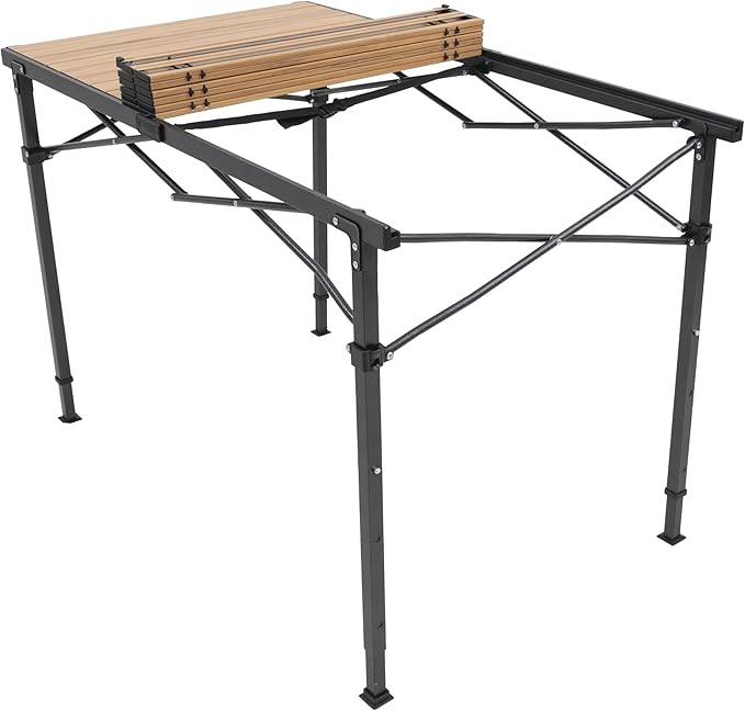 ALPS Mountaineering Overlanding Table, Aluminum Roll-Top with Wood-Look, Adjustable Height