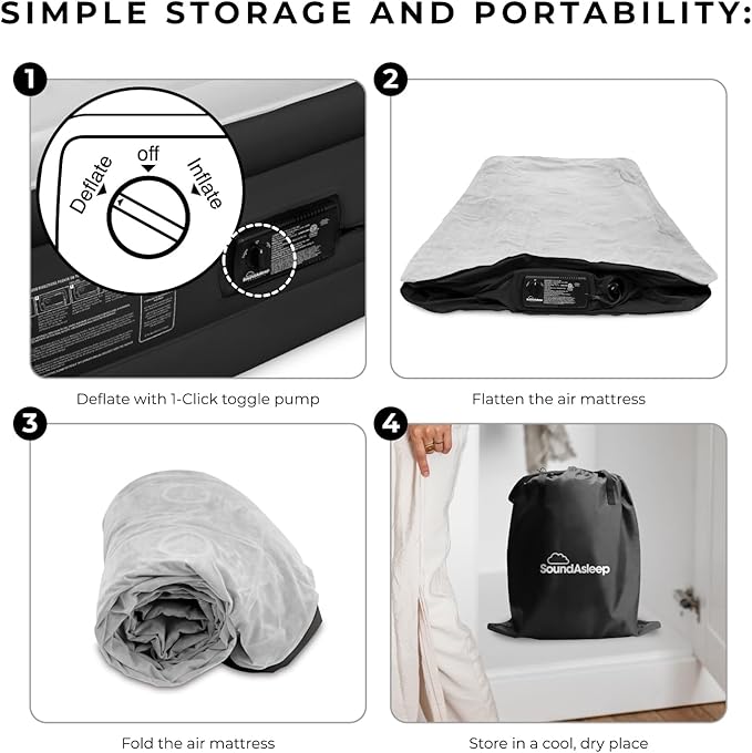 SoundAsleep Dream Series Luxury Air Mattress with ComfortCoil Technology & Built-in High Capacity Pump for Home & Camping- Double Height, Adjustable, Inflatable Blow Up, Portable - Queen Size