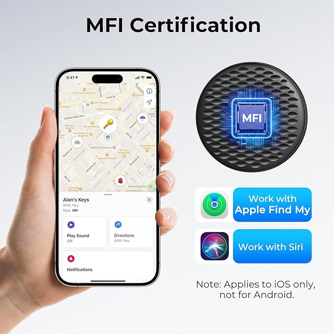 Air Tracker Tags-4 Pack, Bluetooth Tracker for Apple Find My (iOS Only), Smart Tracking Tag with 100dB Sound and Replaceable Battery, Key Finder Item Locator for Luggage Keys Wallet Backpack (Small)