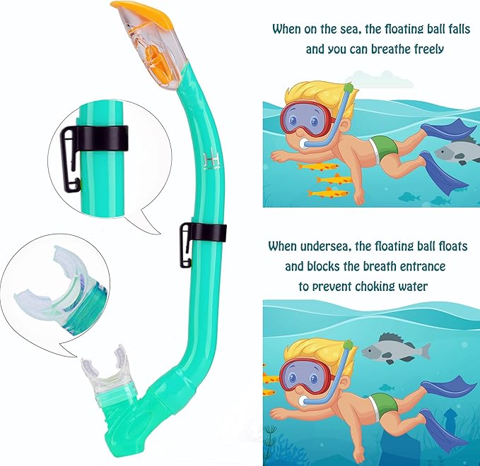 Kids Mask Fins Snorkel Set Snorkeling Packages, with Diving Mask, Snorkel, Adjustable Swim Fins, Mesh Bag, Anti-Fog Anti-Leak Snorkeling Gear for Kids for Snorkeling Swimming Diving