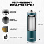 Insulated Water Bottle 20 oz, Triple Wall Vacuum Stainless Steel (Cold for 48 Hrs), Leak Proof & Non-BPA, Kids Water Bottle Jug for School with Straw Spout Lids, Dark Green