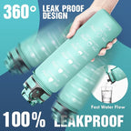 OLDLEY Water Bottle, 32oz Motivational Sports Water Bottle with Time Marker - Times to Drink - Tritan, BPA Free, Wide Mouth Leakproof, Mint Matte (1 Bottle)