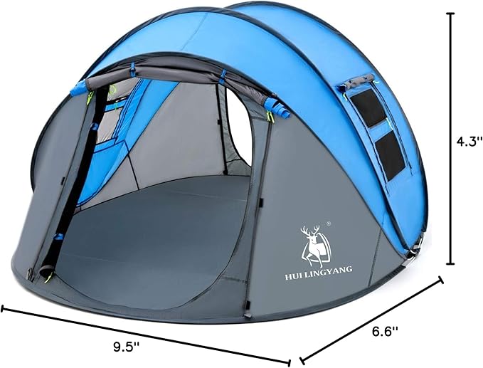 4 Person Easy Pop Up Tent,9.5’X6.6’X52'',Waterproof, Automatic Setup,2 Doors-Instant Family Tents for Camping, Hiking & Traveling