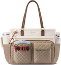 LOVEVOOK Tote Bag, Work Bags for Women with Large Cup Holder, Large Capacity Teacher Tote with Multi Pockets, Nurse Diaper Tote with Padded Laptop Compartment, 17.3 Inch Khaki Beige
