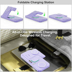 Dual Phone Magnetic Wireless Charging Station for Apple Devices/Apple Ecosystem,with Auto-Switch 7-Color Light & Clock, Compatible with iPhone 17/16/15, for iWatch 11/10/9 & AirPods Pro3(Purple