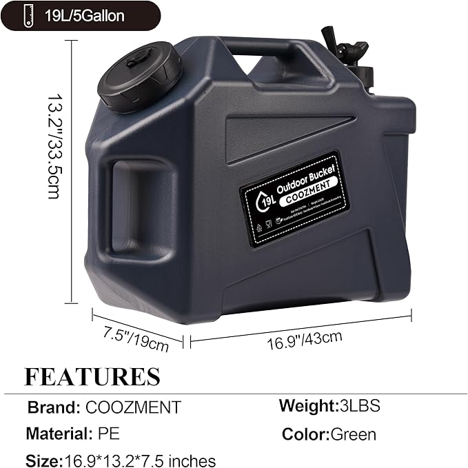 3.2 Gallon/5 Gallon Water Containers with Spigot, BPA Free Water Jug, Military Green Water Tank, Multifunction Water Storage Containers for Camping Outdoor Hiking,Emergency Stroage