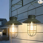 pearlstar Solar Lanterns Outdoor Metal Solar Powered Hanging Lights Waterproof for Wall Barn Yard Garden Patio Garage Balcony Porch Fence Decor, Warm White Edison Bulb (Green-2pack)