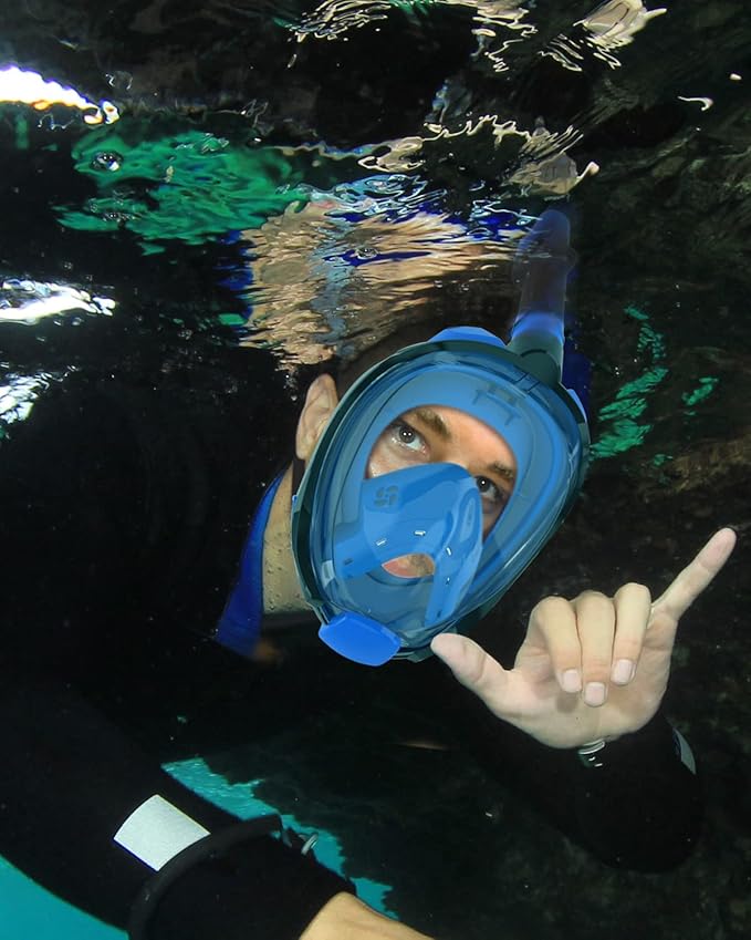 W WSTOO Full Face Snorkel Mask Adults,Suitable for Beginners Dry Top Snorkeling Gear,Can Your Mouth or Nose to Breathe,180 Degrees Panoramic View,Anti-Fog Anti-Leak,Summer Travel and Vacationing Gifts