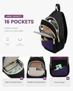 LOVEVOOK Sling Bag for Women, Sling Backpack Crossbody Bag Convertible, Small Diaper Bag Hiking Daypacks Water-resistant, Travel Shoulder Bag Chest Bag, Black Blue Purple