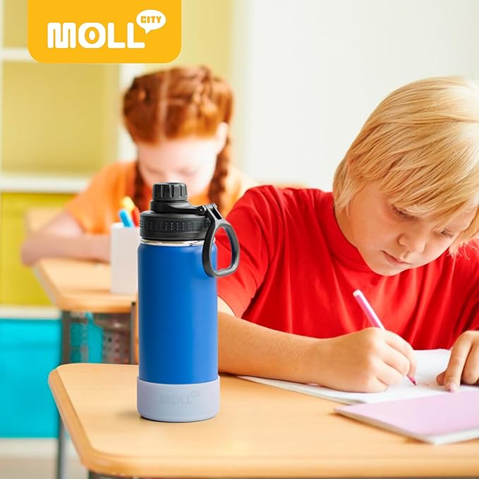 Kids Water Bottle-12 oz Stainless Steel Vacuum Insulated Sports Water Bottle for School, Reusable Metal Travel Water Flask with Silicone Boot (Royal Blue)