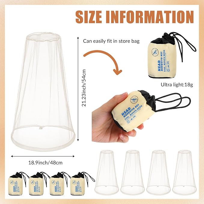 HESTYA 4 Pack Mosquito Bug Net Mesh for Head Mosquito Head Net Face Neck Fly Netting Hood from Insect Bugs Gnats for Outdoor