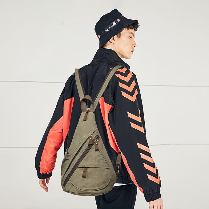 KL928 Canvas Sling Bag - Small Crossbody Backpack Shoulder Casual Daypack Rucksack for Men Women(Large Version)