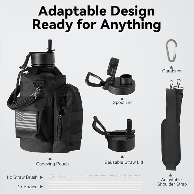 KXIAOCHEN Insulated Water Bottle, Stainless Steel Water Bottle, 2 Lids (Straw and Handle Lid),Wide Mouth Metal Water Bottles Keep Hot and Cold, Double Walled, Thermo Mug, Metal Canteen