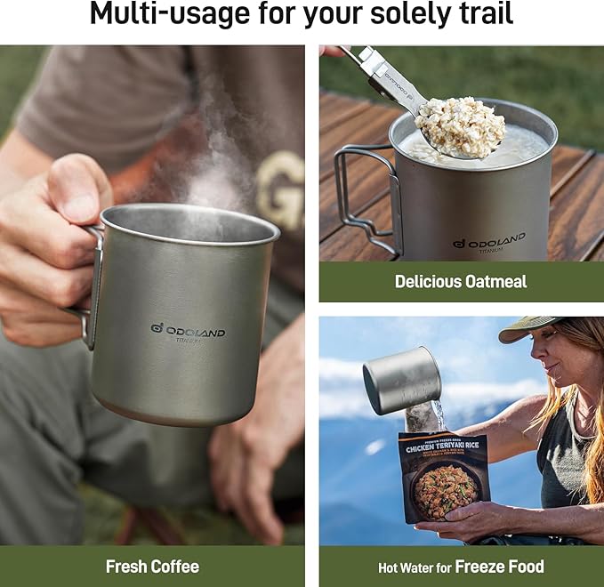 Odoland Titanium Camping Cookware 750ML Titanium Pot with Camping Stove and Spork Portable Pot for Backpacking, Hiking, Traveling and Picnic