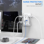 2 Pack Outlet Extender Surge Protector, 6 Outlet Splitter with 4 USB Outlet (2 USB A,2 USB C), 3Sided Power Strip with Adapter Spaced Outlets for Home, Office, Travel(White)