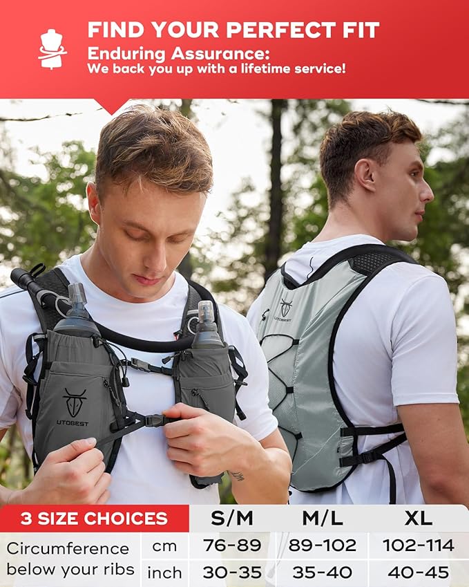 UTOBEST Upgrade Running Hydration Vest 10L, Running Backpack for Women Men Multi-Functional Storage, Adjustable Water Vest for Trail Marathon Race Jogging Cycling