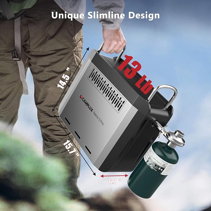 CAMPLUX Nano 3 Pro, Battery Powered Portable Water Heater, 1 lb On-Demand Propane Camping Shower, On Ground Camp Water Heater & Shower Pump
