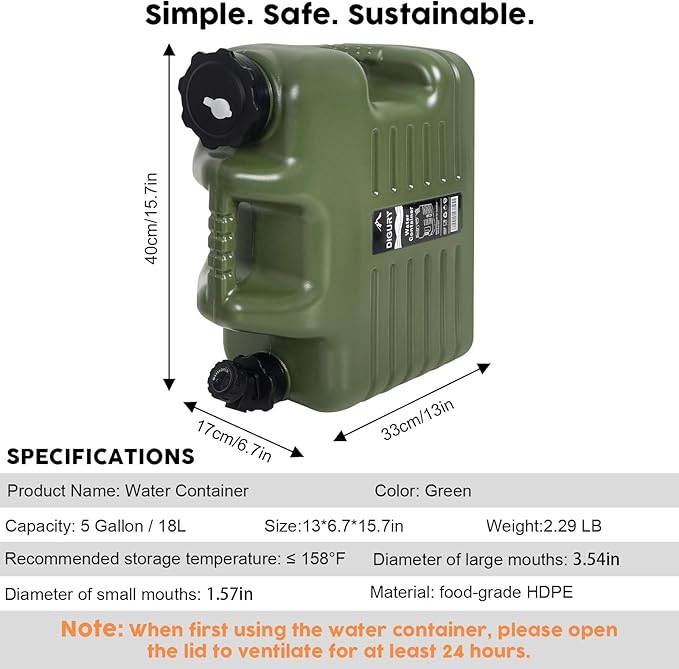 5 Gallon Water Jug, Camping Water Container BPA Free Water Storage with Spigot No Leakage Portable Emergency Water Tank for Outdoor Hiking Camping Picnic Supplies