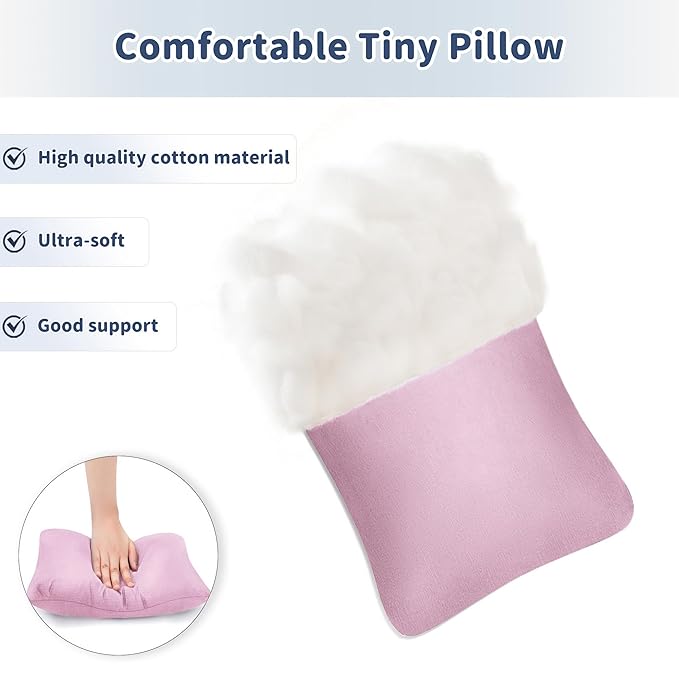 Pro Goleem Small Pillow 11’’x6’’x2.5’’ for Camping and Traveling with Name Tag Mini Tiny Pillow for Toddler Sleeping and Chair Car Air Nap Neck Lumbar Knee Rest Pillows, Pink
