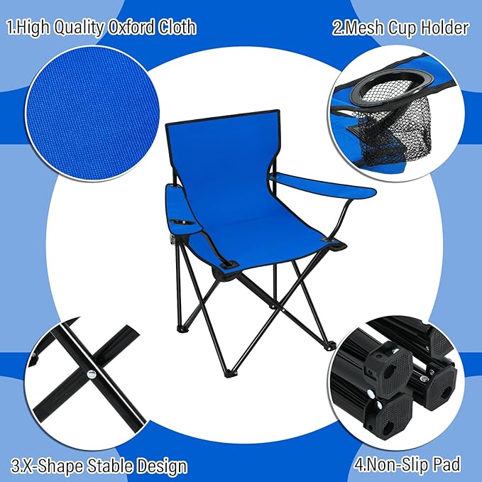 Huwena 10 Pack Folding Camping Chairs Bulk with Cupholder Carry Bags Lightweight Camp Chairs Collapsible Portable Outdoor Lawn Chair for Picnic, Beach, Outside