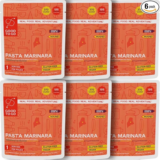 GOOD TO-GO Pasta Marinara 6-Pack of Single Servings) | Camping & Backpacking Food | Just Add Water Backpacking Meals | Good To-Go Dehydrated Meals Taste Better Than Freeze Dried Food