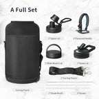 Trebo One Gallon Water Bottle Insulated with Paracord Handle,128oz Large Stainless Steel Water Jug,Vacuum Double Wall Insulated 24hr Cold Retention,Leakproof Flask with 3 Lids,Indigo Black