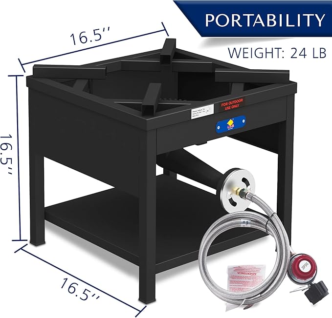 ARC Single Burner Propane Stove, 200,000BTU Cast Iron High Pressure Outdoor Propane Burner Cooker,16.5"Heavy Duty Square Stove, Great For Outdoor Cooking Turkey Fry,Seafood Boil,Homebrewing