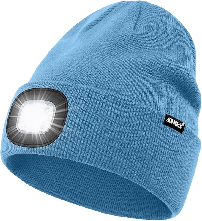 ATNKE LED Lighted Beanie Hat,USB Rechargeable 4 LED Running Headlamp Bright Cap with The Light Gifts for Men and Women