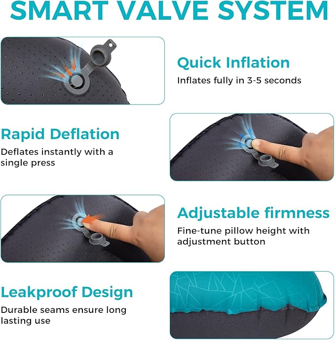 ATEPA Inflatable Camping Pillow, Ultralight Waterproof Travel Pillow with Ergonomic Support & Leak-Proof Air Valve, Compact Portable Pillow for Hiking Backpacking Tent Airplane Beach, Blue