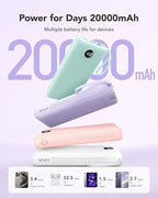 VRURC Portable Charger with Built in Cables 20000mAh, 22.5W Fast Charging USB C Power Bank,LED Display Charging Back with 4 Output 2 Input for iPhone 15/14/13/Pro, Samsung,Android-Purple (1 Pack)