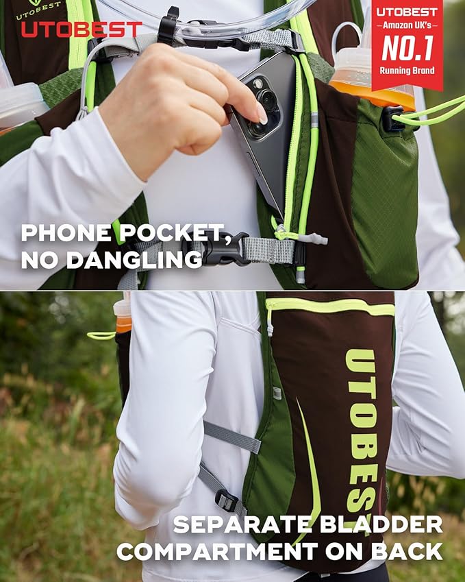 UTOBEST Running Vest, 5L Hydration Vest Lightweight, Breathable and Sweatproof Running Backpack, Adjustable Running Hydration Vest for Trail Running Marathon Race Jogging Cycling