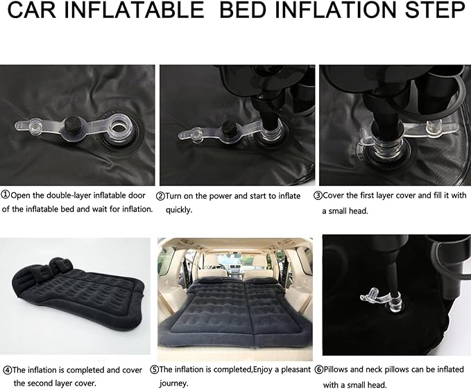 Inflatable SUV Air Mattress,Thickened Flocking Inflatable Car Camping Travel Air Mattress with 2 Pillows & Air Pump,Portable Car Sleeping Bed for SUV|MPV|Minivan