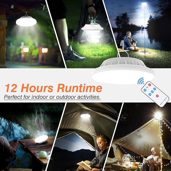USB Solar Camping Light Remote Tent Light 2 Pack - 4000LM Portable LED Rechargeable Camping Lantern Hanging Waterproof Emergency Light for Camping, Hiking, Power Failure, Hurricane (120 LEDs)
