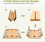 ATEPA Bamboo Folding Table, 32 * 24'' Adjustable Height Folding Camping Table, Eco Friendly l Wooden Folding Table with Aluminum Legs, Carry Bag for Picnic Beach Fishing Outdoor Indoor, 2-4 Person