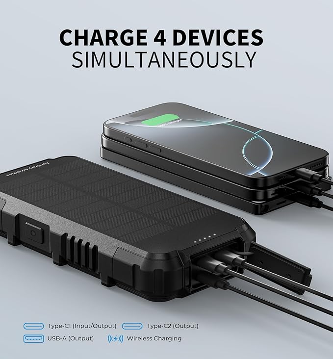 Dexnor Solar Charger Power Bank 27,000mAh, 65W PD3.0 & QC3.0 Fast Charging Powerbank External Battery Pack Portable Wireless Chargers with Flashlight and Carabiner, Compatible with MagSafe & Qi
