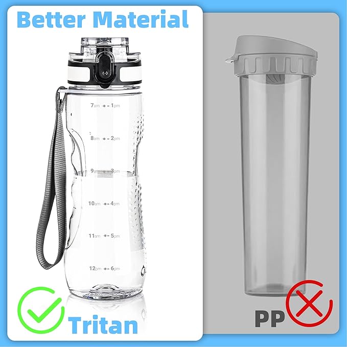 OLDLEY 25 oz Water Bottle, Motivational Water Bottle with Time Marker, Sports Water Bottle With Strap, Leakproof & BPA Free Large Water Bottles for School, Gym, Travel, Outdoor, Tritan,Transparent