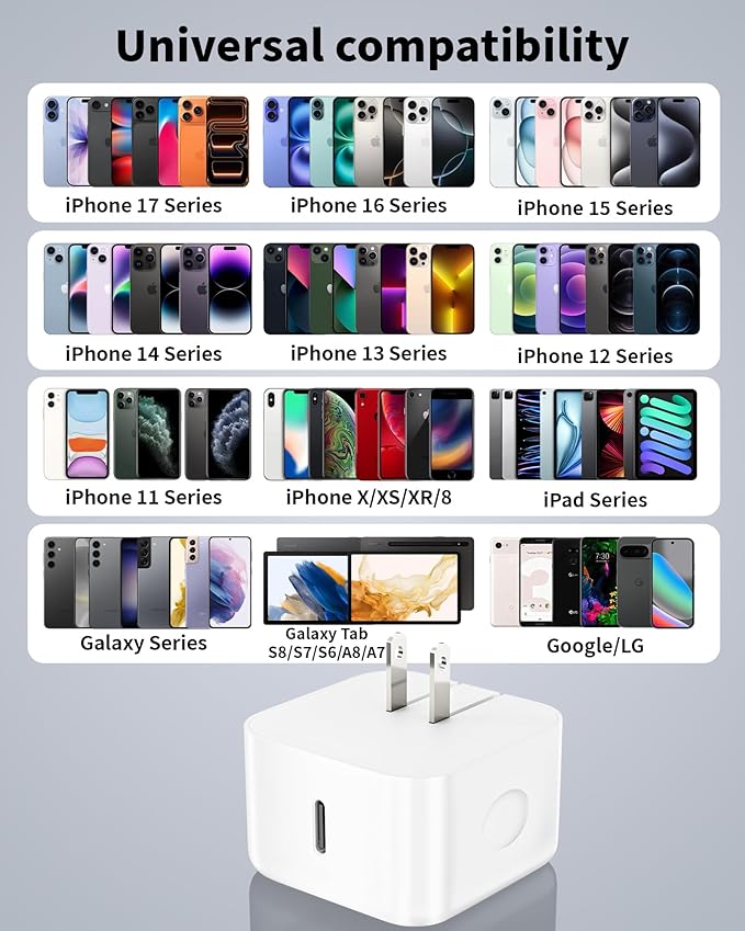 2 Pack USB-C Wall Charger,40W dynamic iPhone Fast Charger Block Foldable Type C Cube Box Power Adapter Plug with 60W Max Fast Charging for iPhone 17 Pro Max/17 Air/16/15/14/13/12/Pro/Max/11/XR/XS/iPad