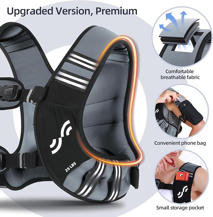 Sportneer Weighted Vest for Women Men: 8lbs/12lbs/15lbs/20lbs/25lbs Weight Vest with Detachable Phone Pouch Rucking Vest for Women Walking Strength Training Muscle Building Weight Loss
