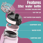 OLDLEY Water Bottle, 32oz Motivational Sports Water Bottle with Time Marker - Times to Drink - Tritan, BPA Free, Wide Mouth Leakproof, Peach (1 Bottle)