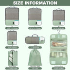 BAGAIL 4 Set/6 Set/8 Set Compression Packing Cubes Travel Accessories Expandable Packing Organizers(HalfMesh, 8-MatchaGreen)
