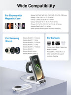 Magnetic Wireless Charger for Samsung, 3 in 1 MagSafe Charging Station for Samsung Galaxy Z Fold/Flip 7/S25 Ultra/S24 Ultra, Foldable Charger for Samsung Galaxy Watch Ultra/8/7/Galaxy Buds 3 (White)