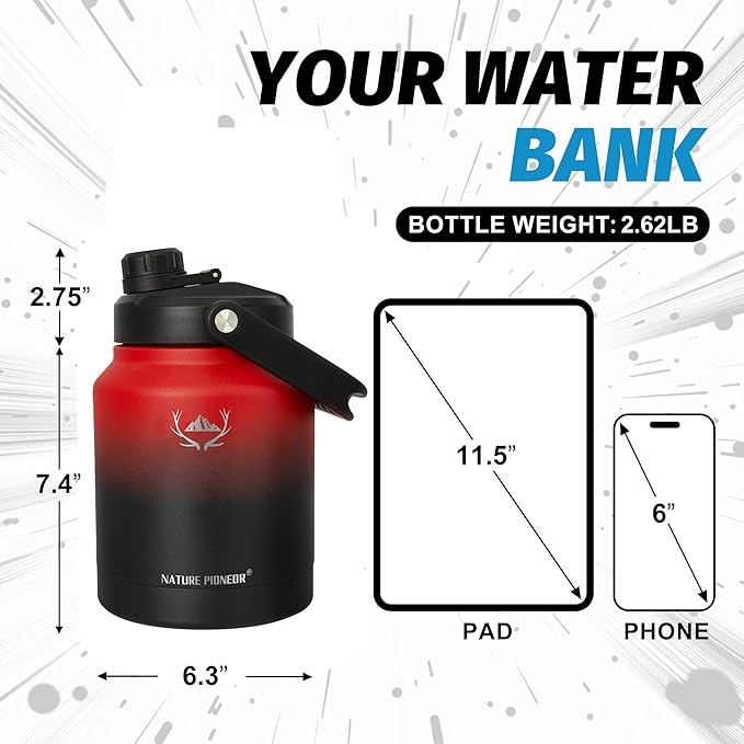 NATURE PIONEOR Insulated Water Bottles with Strap Pouch - 84 oz Stainless Steel Vacuum Bottle with Holder/Carrier/Sleeve - 18/8 Food Grade 84oz Water Jug