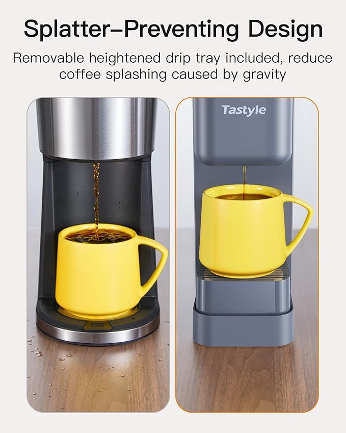 Single Serve Hot & Iced Coffee Maker with Strong Brew, 40oz Removable Reservoir, 6 Brew Sizes, Compatible with K Cup and Grounds, Compact for Home, Office, RV and Dorm, Gray (2.0 Version)