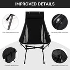 Portable High Back Camping Chair, Support Heavy Duty 440 lbs, Lightweight Folding Chair with Adjustable Pillow for Hiking, Beach, Backpacking