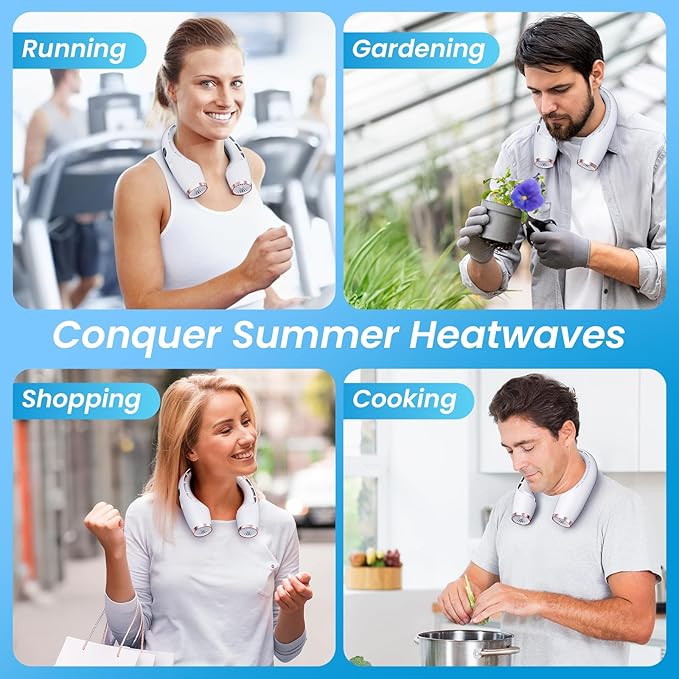 Portable Neck Fan, 8000mAh 18Hrs Long-Lasting, Hands Free 360° Cooling, 3-Speed LED Display, Adjustable to Wear, Quiet Rechargeable Personal Fans for Office/Travel/Outdoor Gift for Women Men